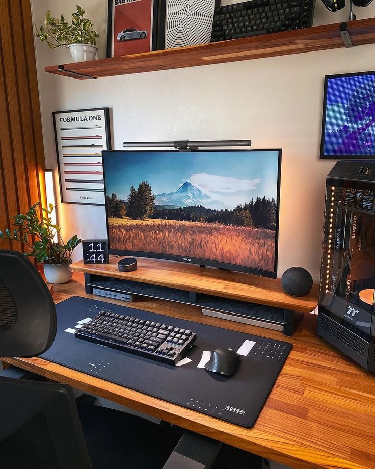 Technical testing studio with multiple monitors running game performance benchmark overlays